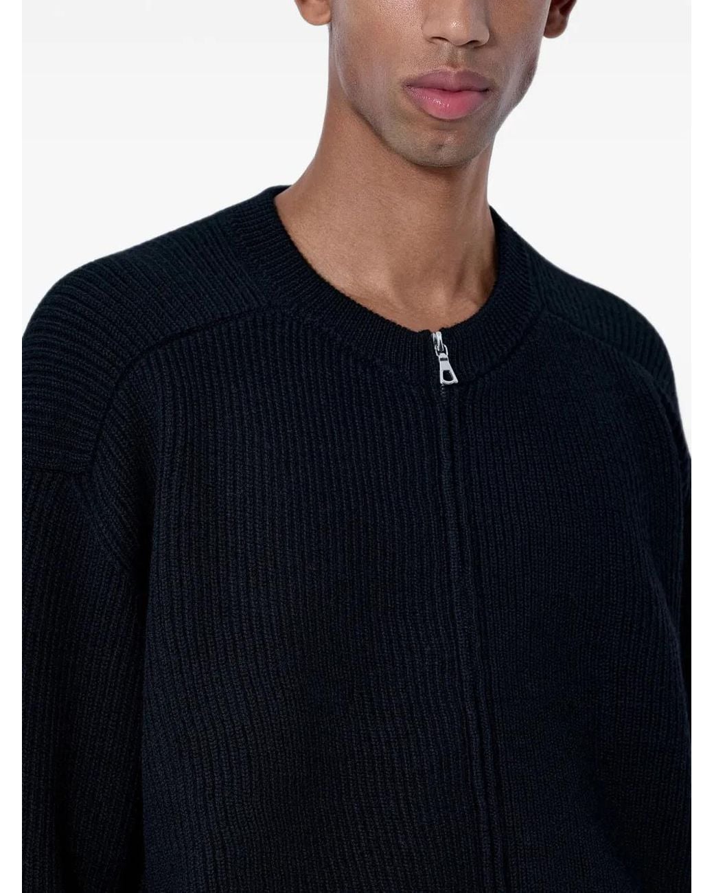 Rier Blue Ribbed-Knit Zip-Up Cardigan for men