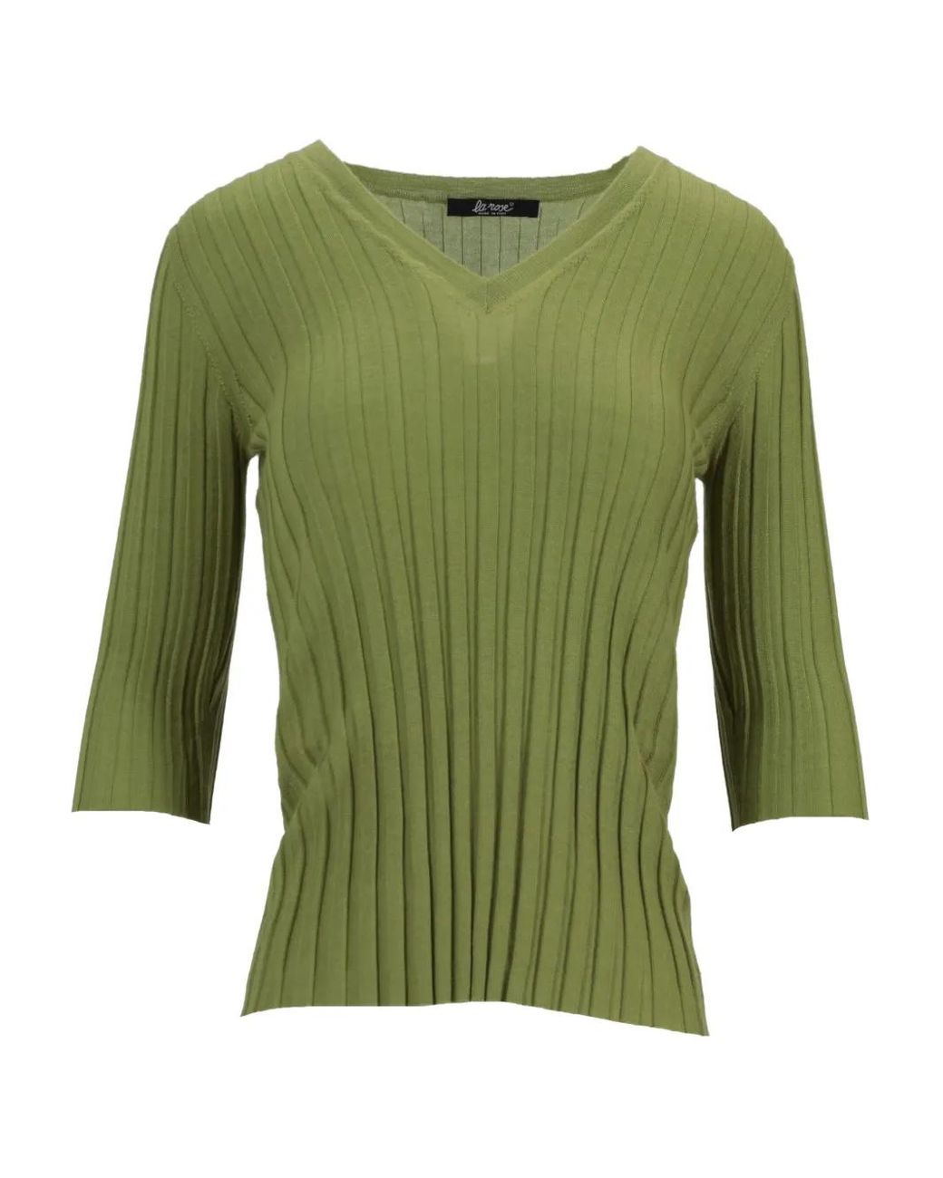 LA ROSE Green V-Neck Ribbed Top