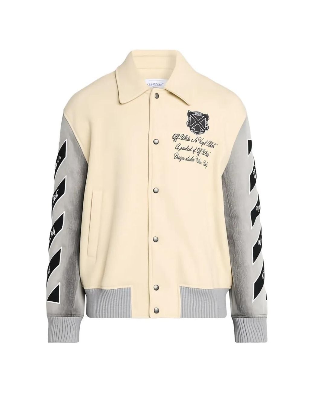 Off-White c/o Virgil Abloh Natural Logo-Embroidered Varsity Jacket for men