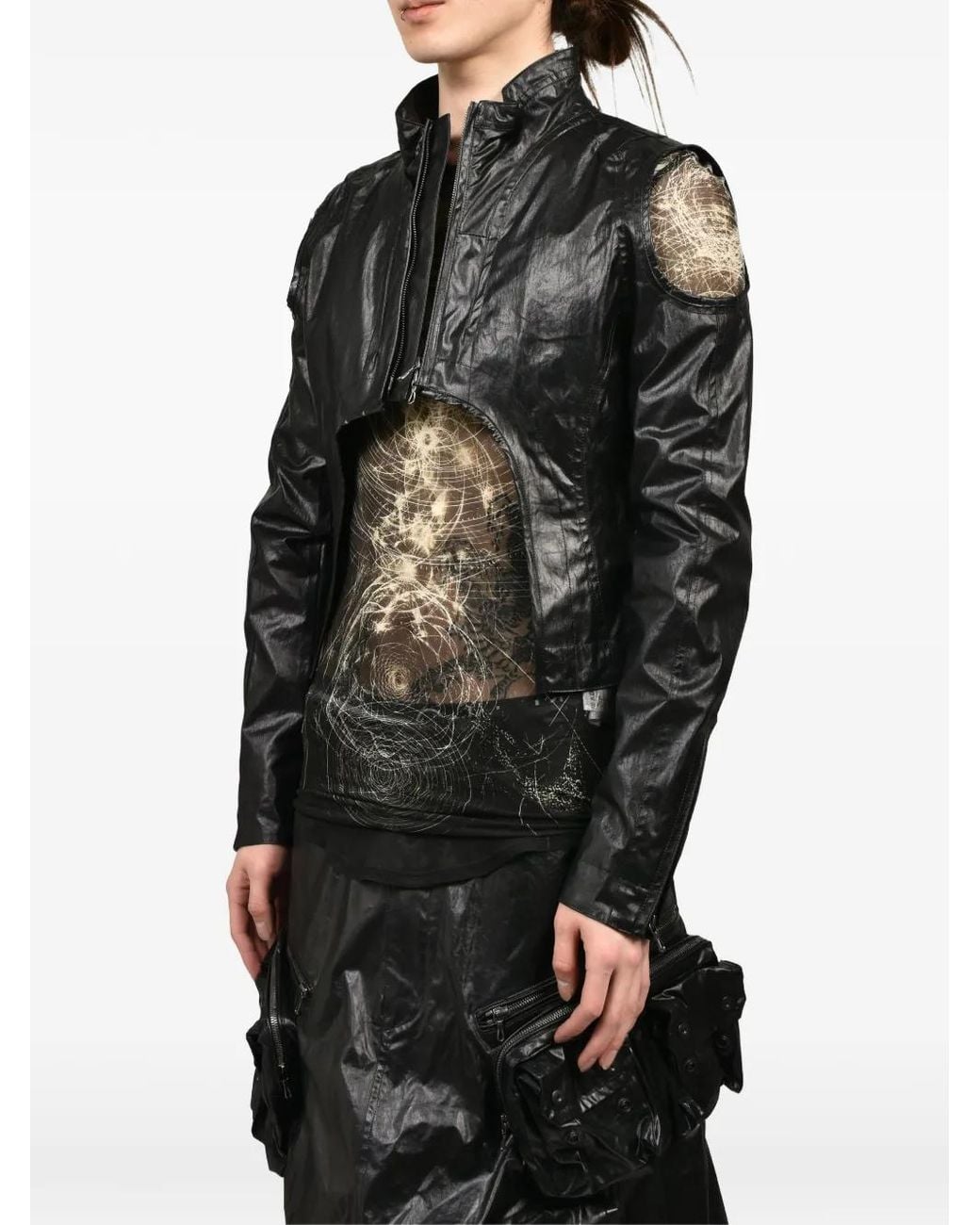 Julius Black Laminated Stand-Collar Jacket for men
