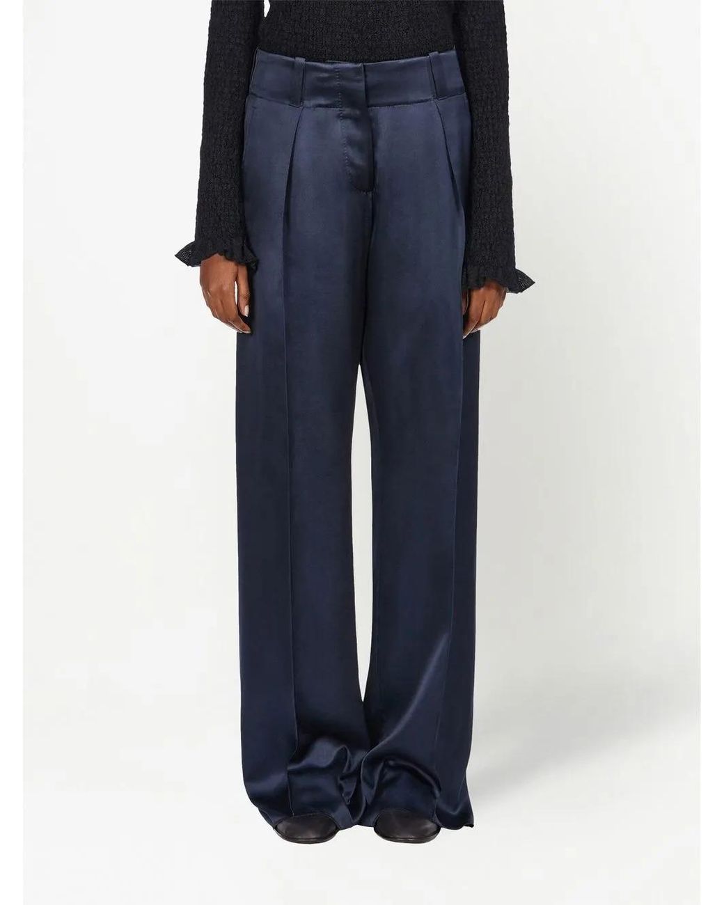Ferragamo Blue Silk Wide-Leg Trousers