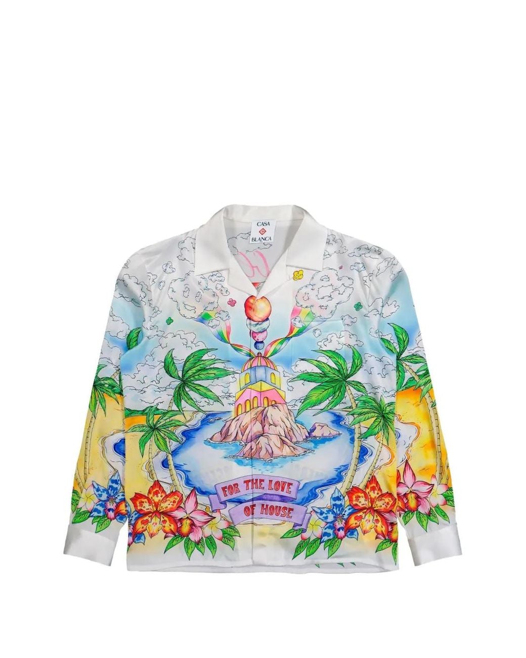 Casablanca White Better Days Cuban-Collar Printed Long-Sleeve Shirt for men