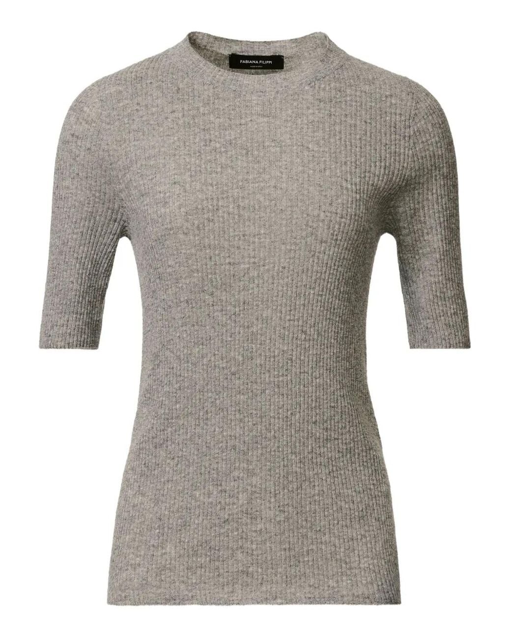 Fabiana Filippi Gray Ribbed Short-Sleeve Top