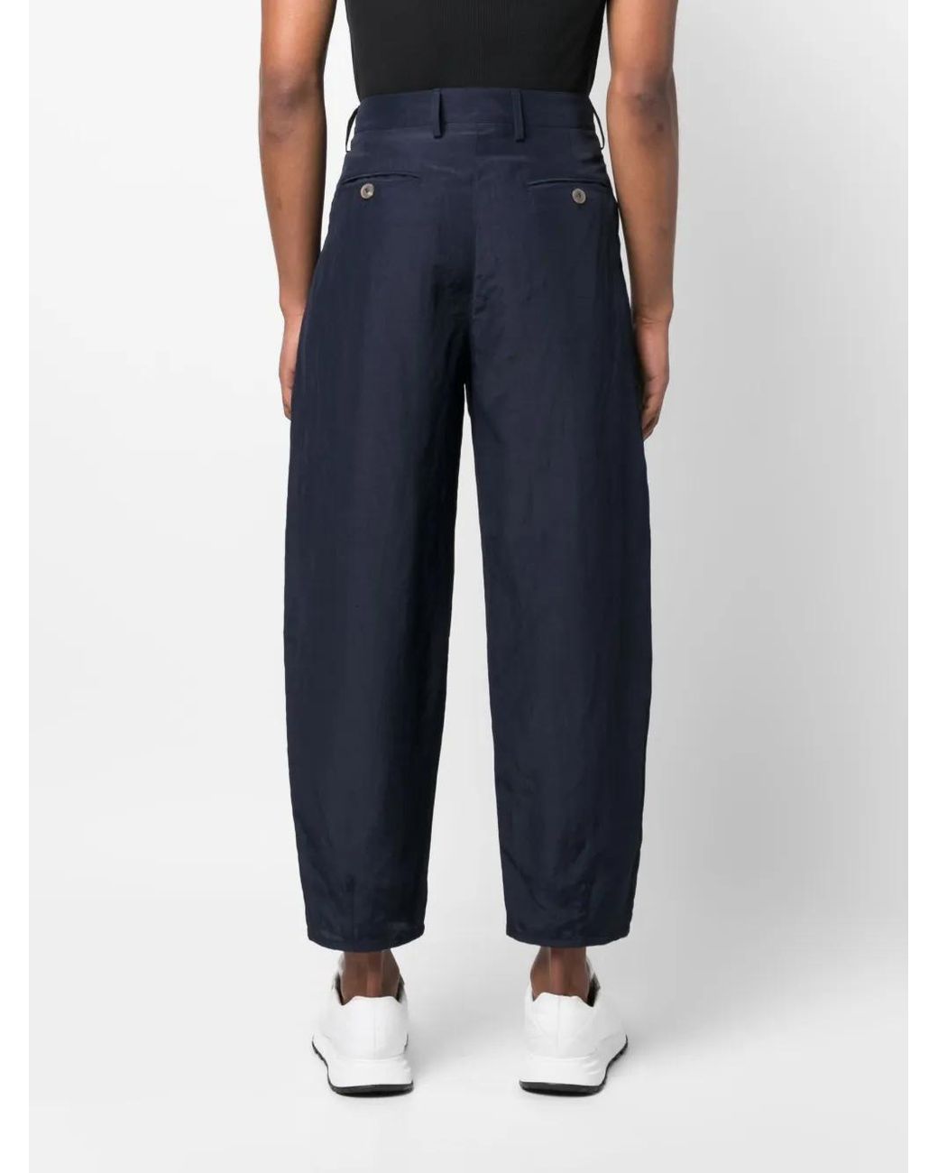 Giorgio Armani Blue Pleated Wide-Leg Trousers for men
