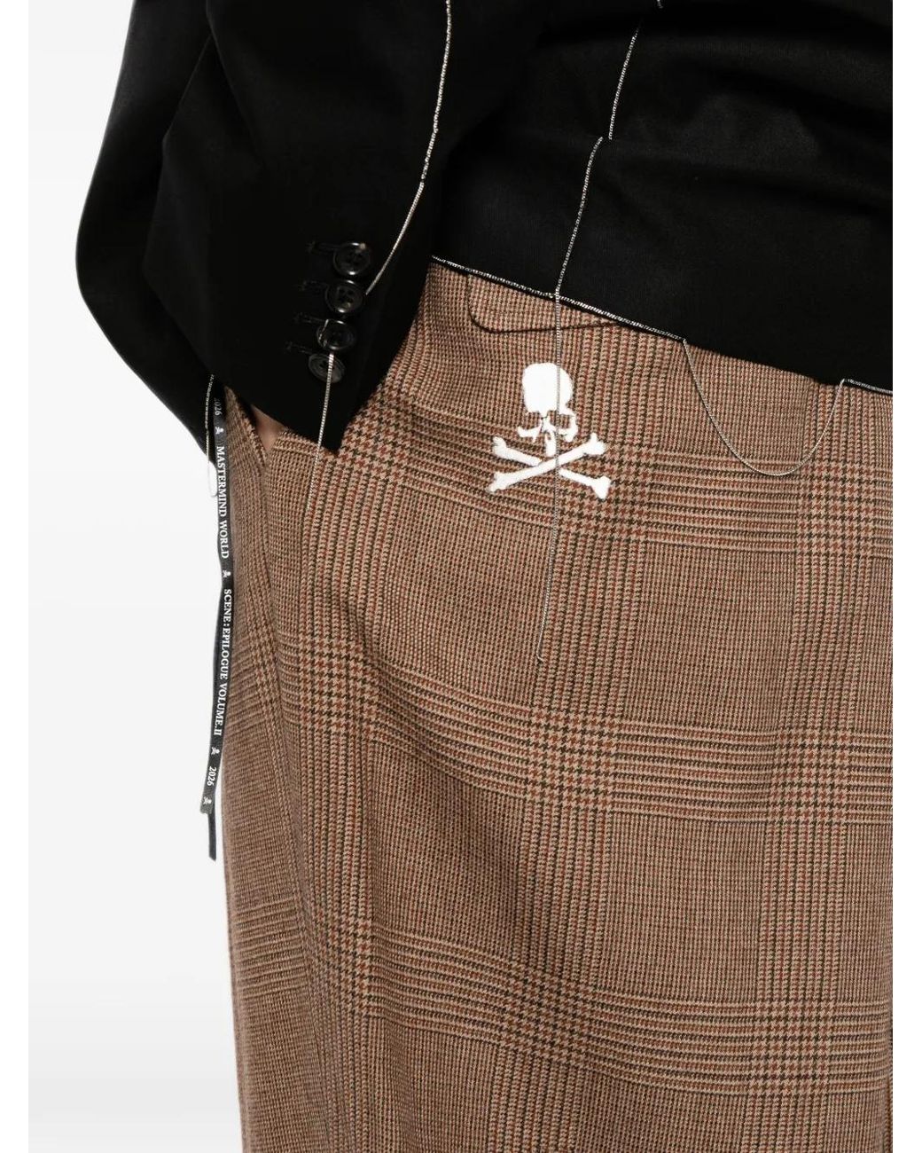 Mastermind Japan Brown Glen-Check Pleated Trousers for men