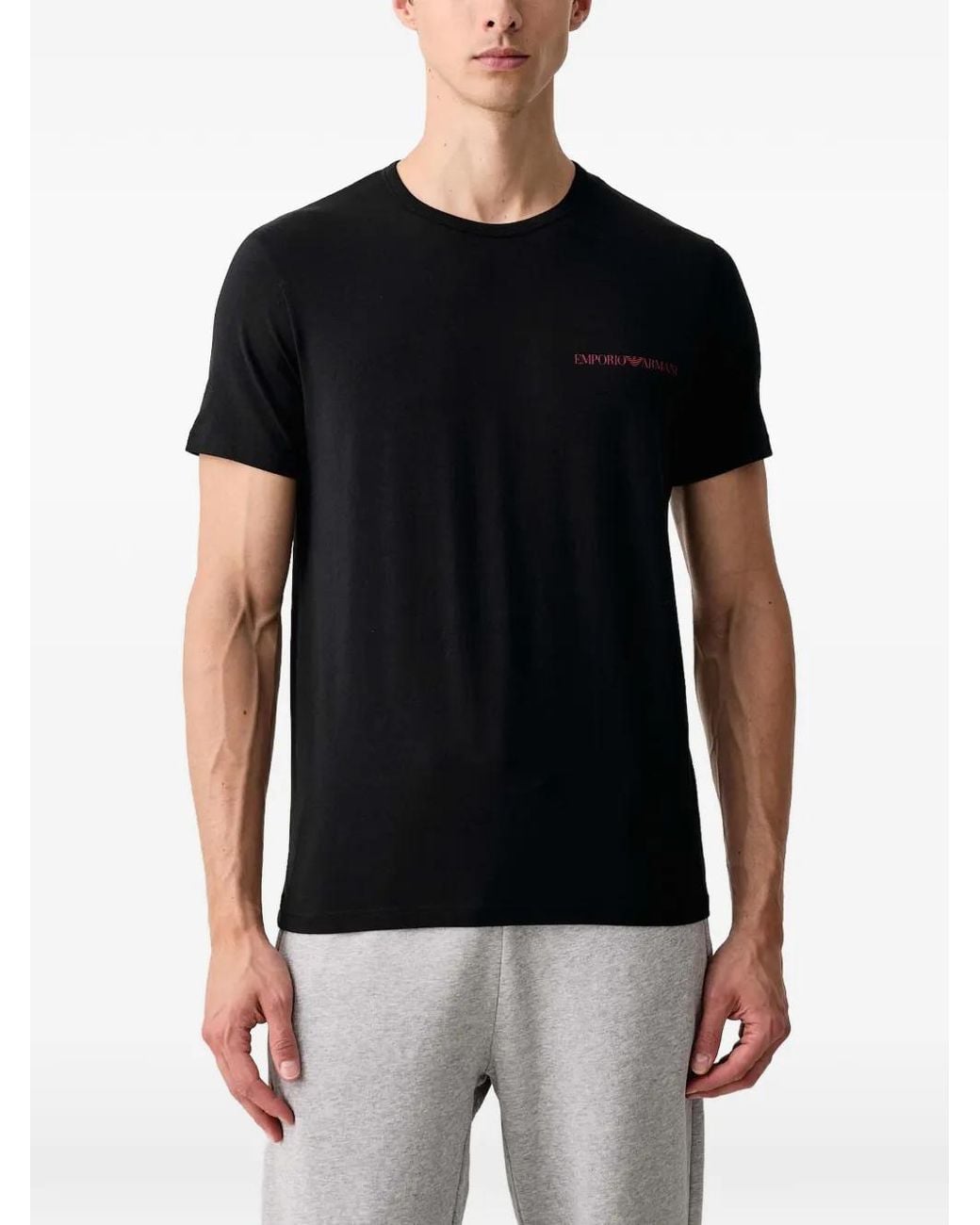 Emporio Armani Black Logo-Print T-Shirts (Set Of Two) for men