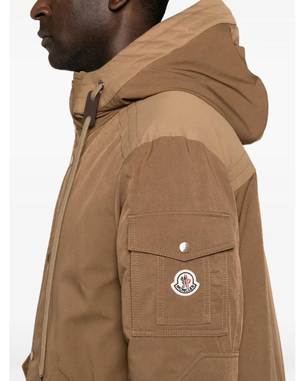 Moncler Brown Hooded Logo-Patch Coat for men