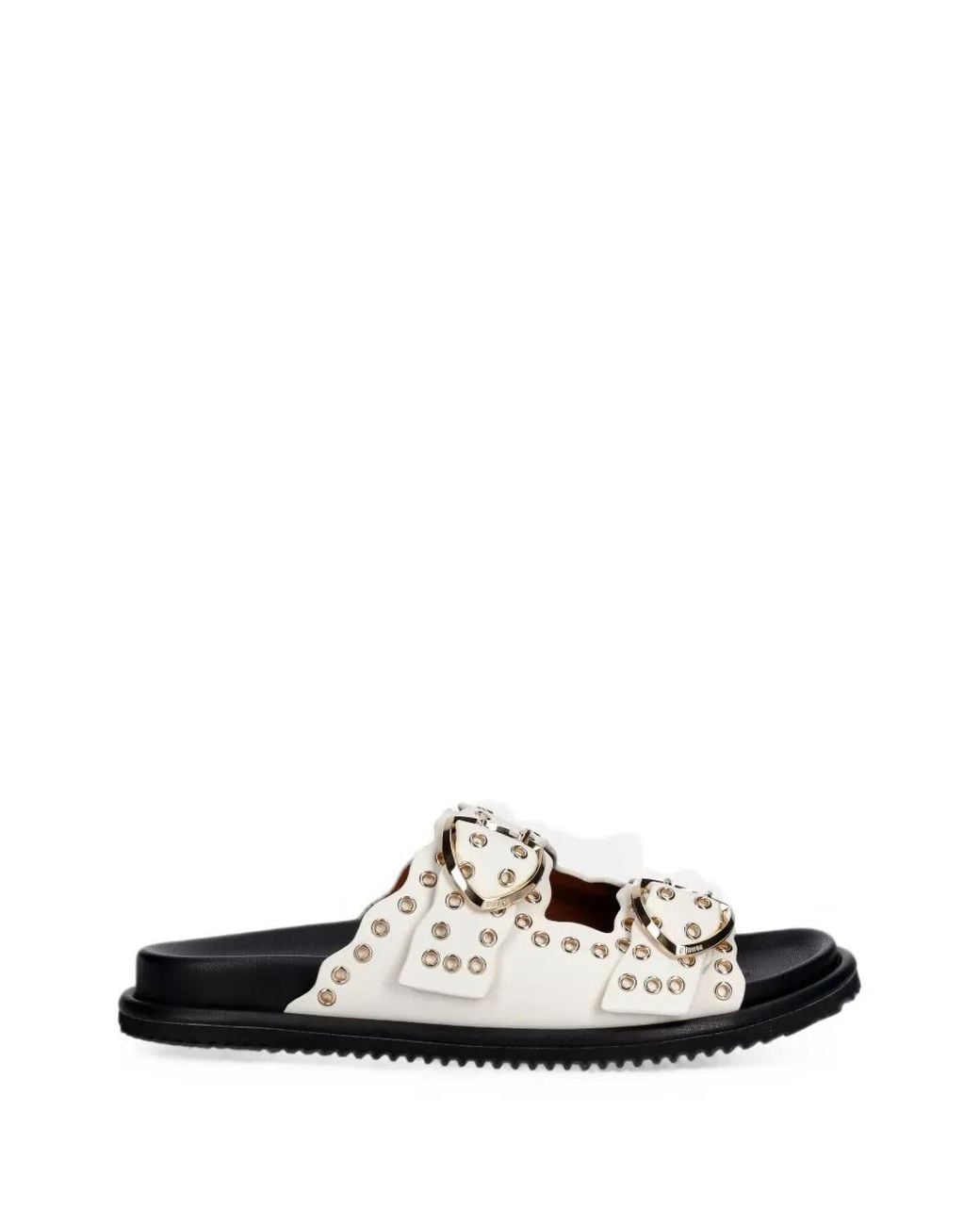 Blauer White Bloom02 Eyelet-Embellished Buckled Slides