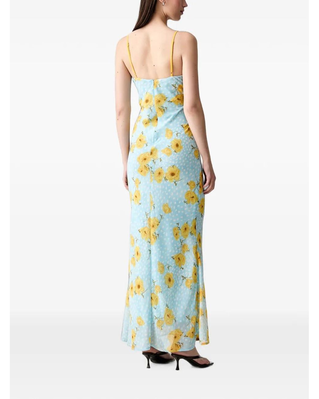 Never Fully Dressed Blue Floral-Print Rosette-Detail Maxi Dress