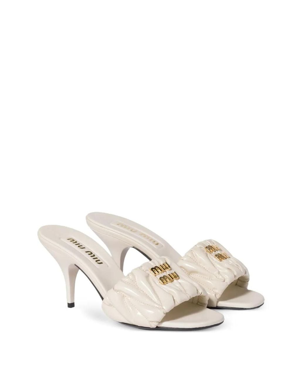 Miu Miu White Matelassé Patent Nappa Leather Mules