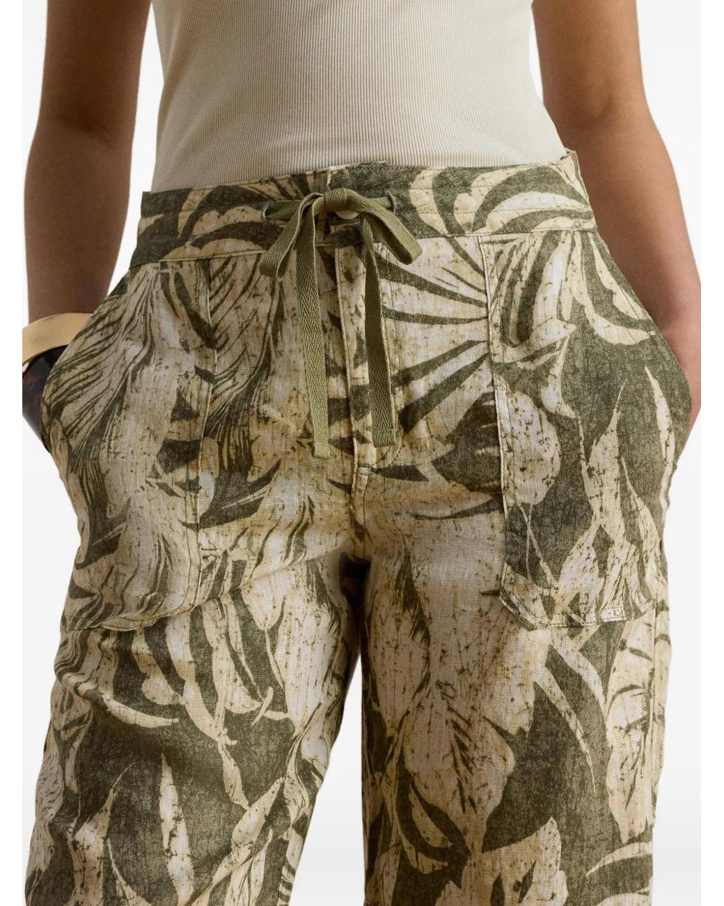 Ralph Lauren Metallic Palm Leaf-Print Drawstring Trousers