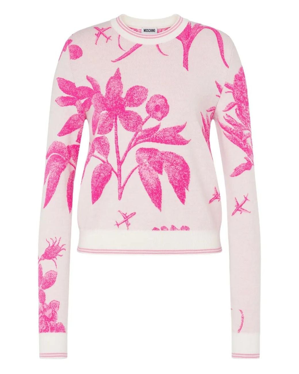Moschino Pink Floral-Print Wool Sweater