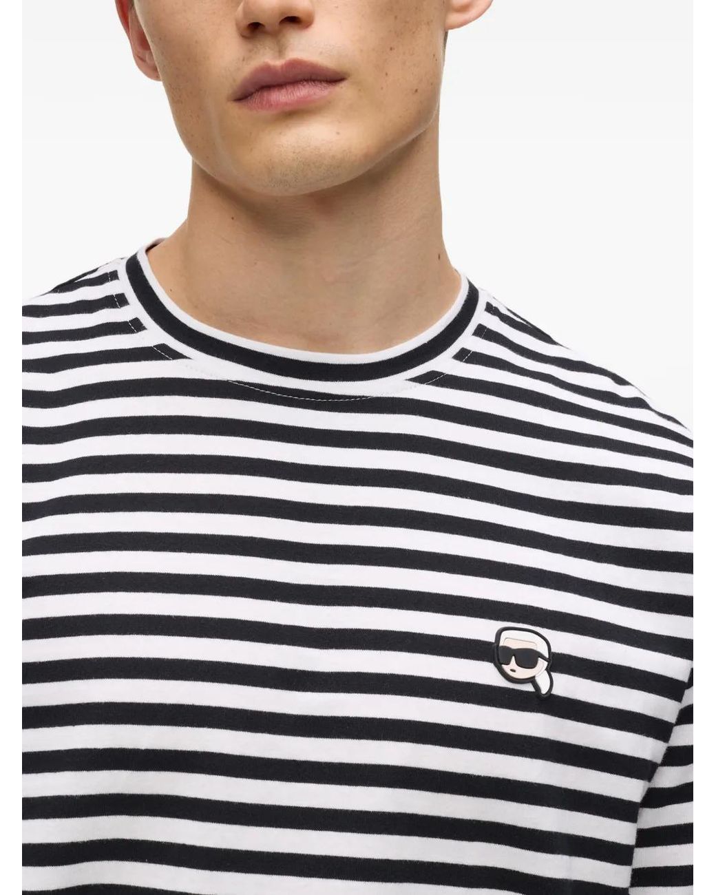 Karl Lagerfeld Black Ikon Relaxed Striped T-Shirt for men