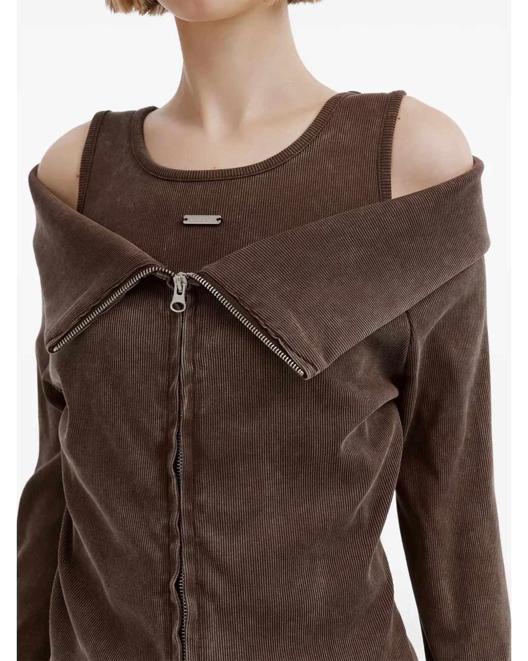 Musium Div. Brown Cold-Shoulder Ribbed Top