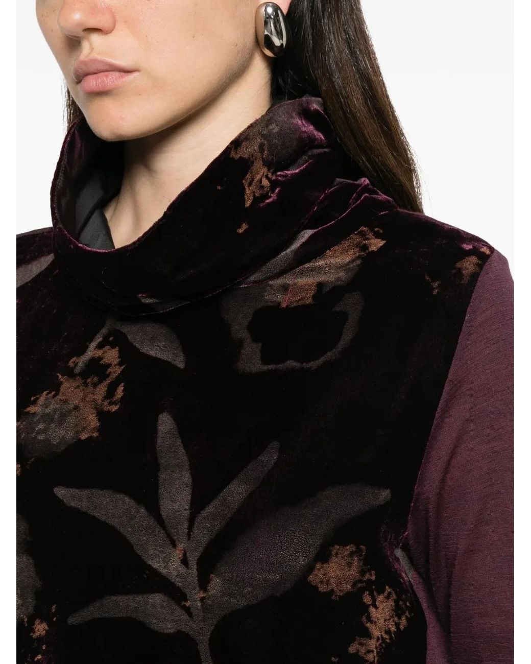 Whyci Black Floral-Print Velvet-Panel Blouse