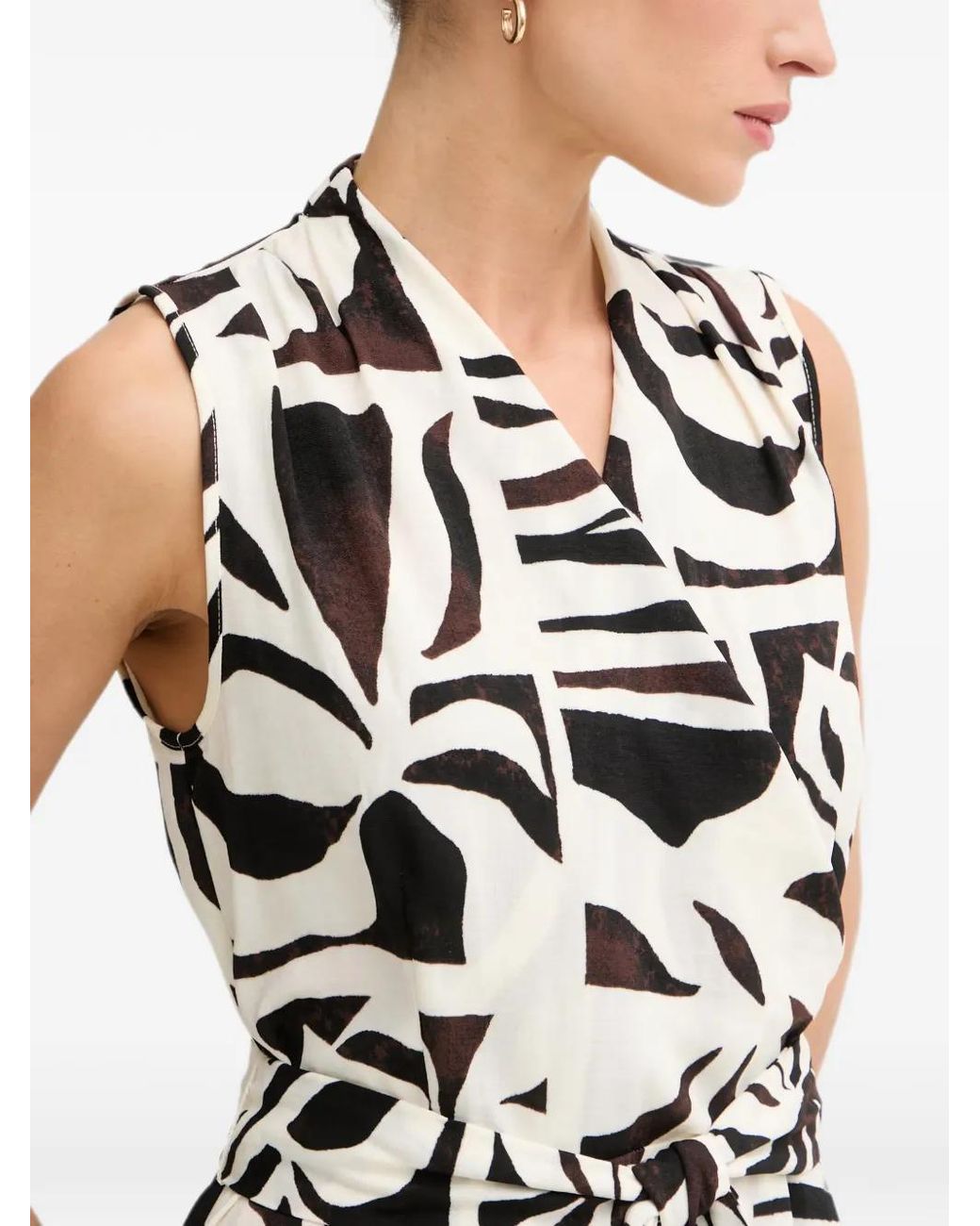 Joseph Ribkoff White Abstract-Print Belted Wrap Midi Dress