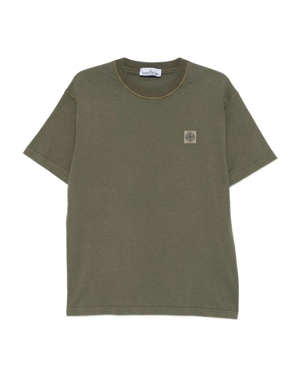 Stone Island Green Compass-Patch Cotton T-Shirt for men