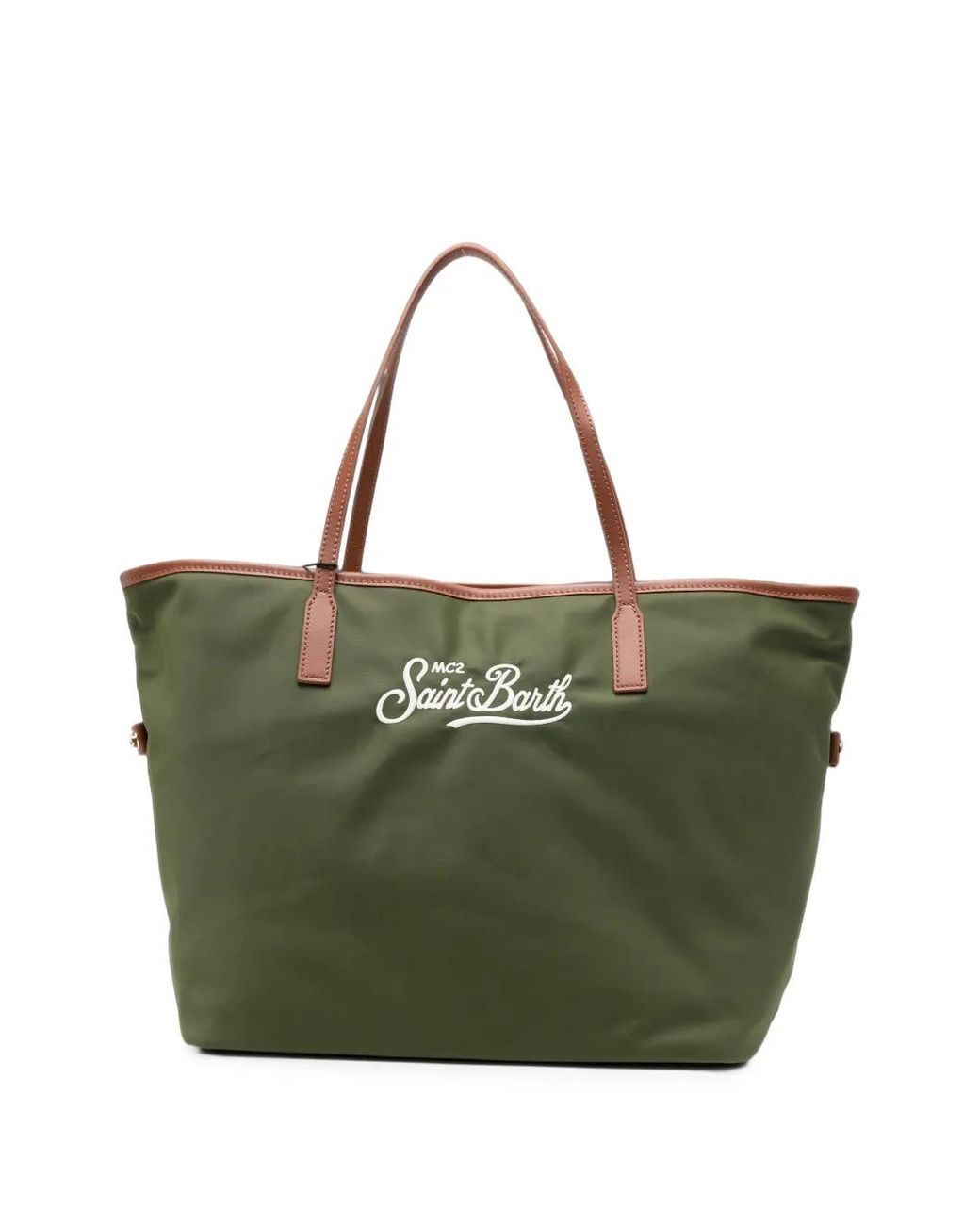 Mc2 Saint Barth Green Logo-Embroidered Faux-Leather Trim Tote Bag