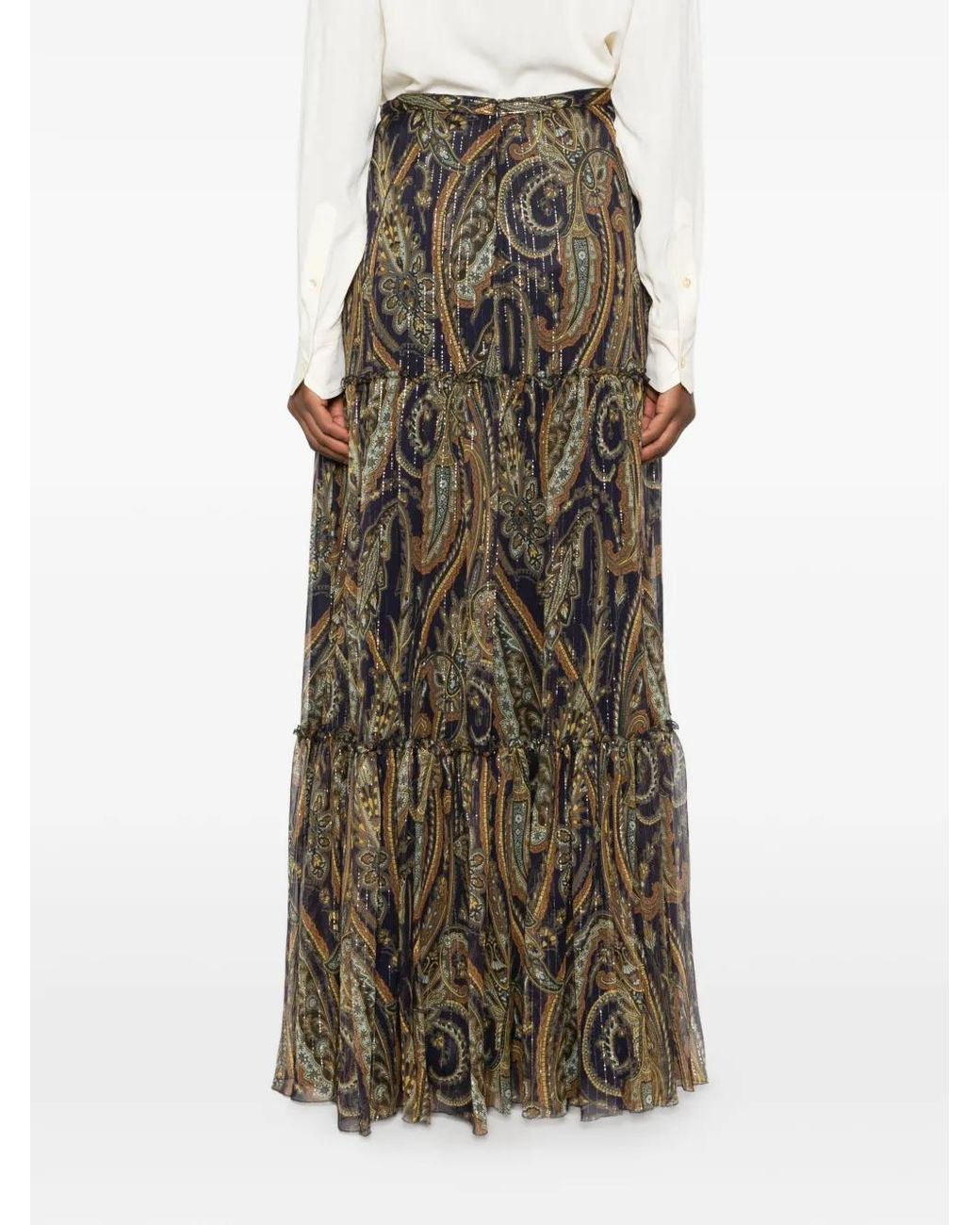 Etro Natural Paisley-Print Tiered Maxi Skirt