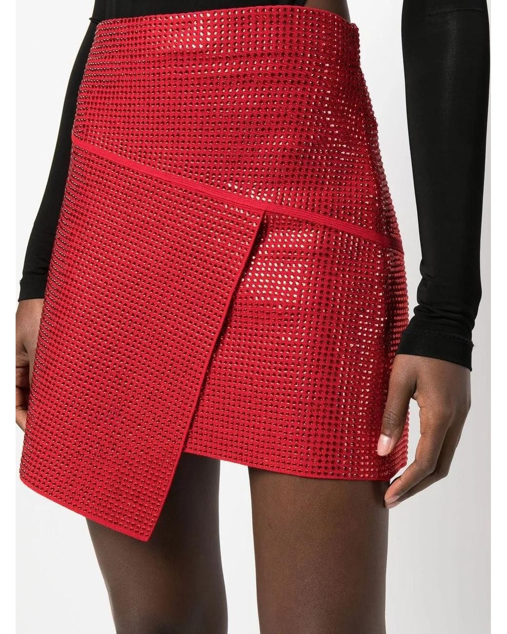 ANDREADAMO Red Asymmetrical Crystal-Studded Wrap Skirt