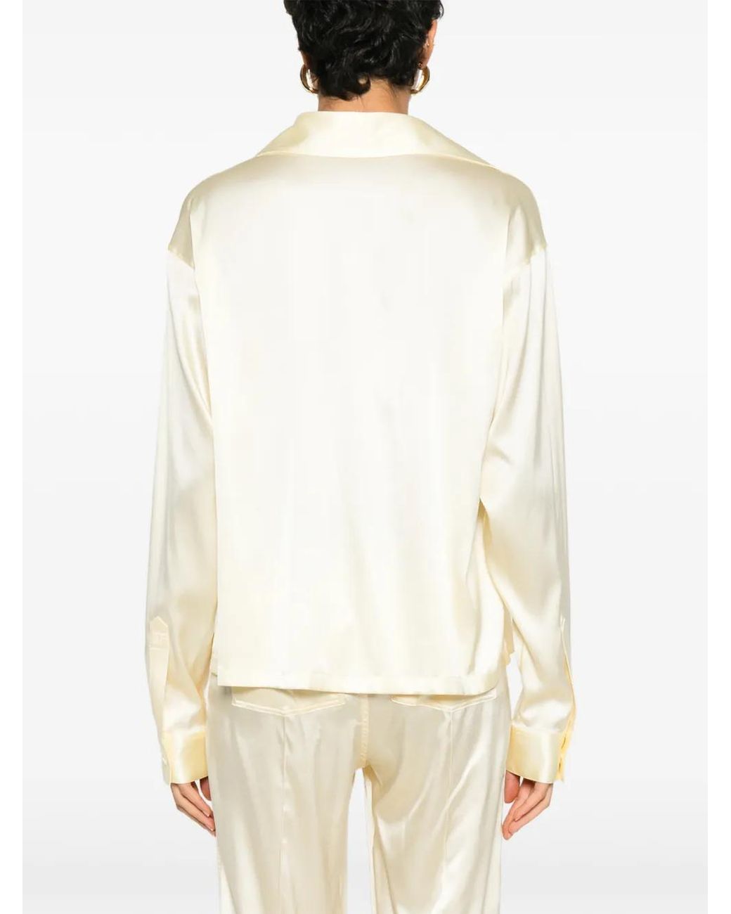 Tom Ford White Cream V-Neck Silk Top