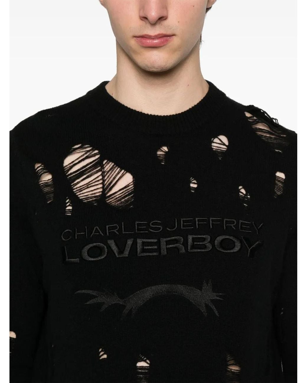 Charles Jeffrey Black Logo Distressed Sweater