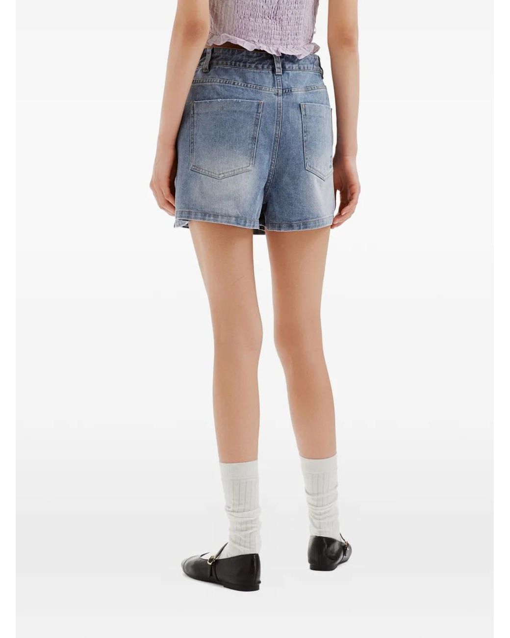 B+ AB Blue Drawstring-Waist Faded Shorts