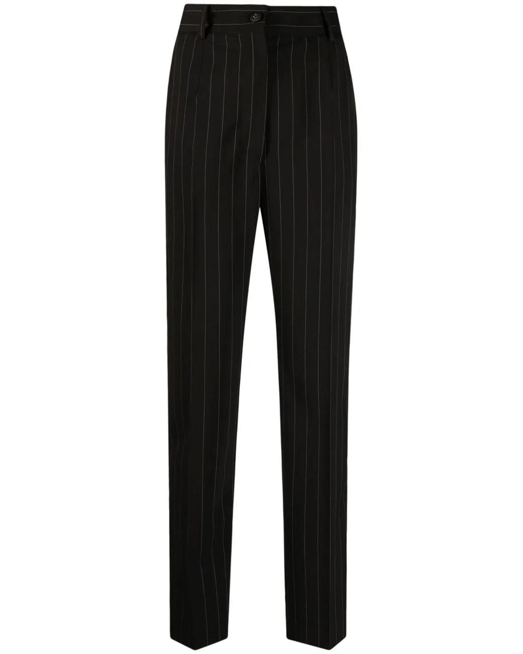 Dolce & Gabbana Black Stripe-Pattern Wool Tapered Trousers