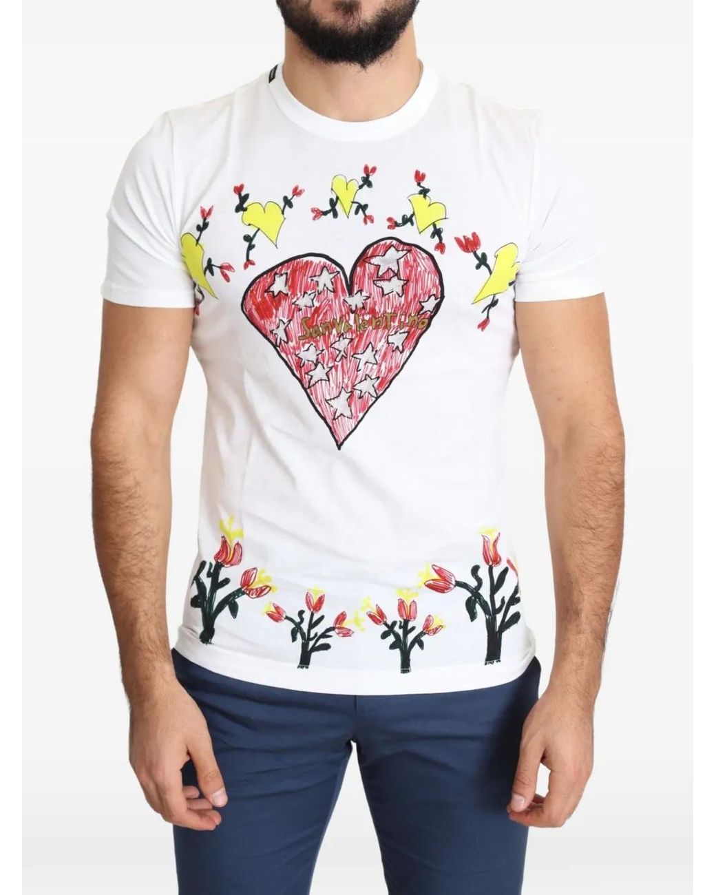 Dolce & Gabbana White Saint Valentine-Print T-Shirt for men