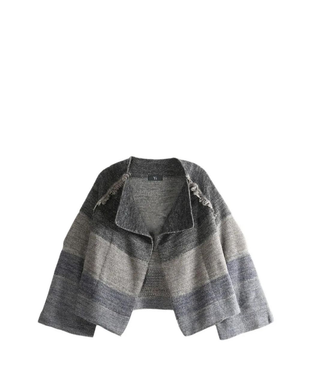 Y's Yohji Yamamoto Black Fringe-Trimmed Colour-Block Cardigan