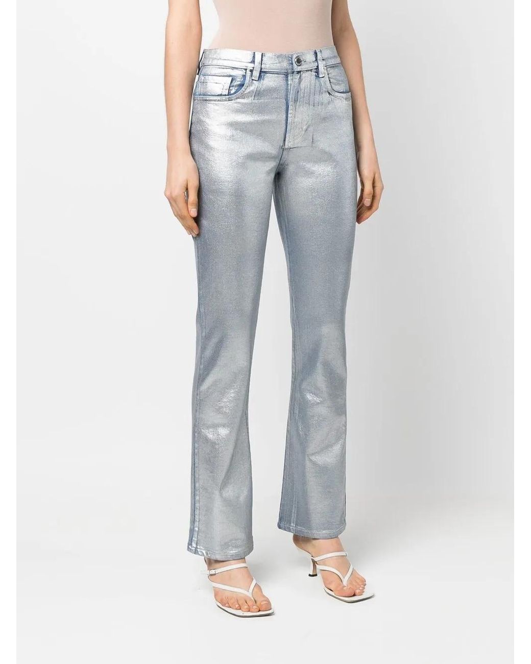 Alberta Ferretti Blue Metallic Flared Jeans