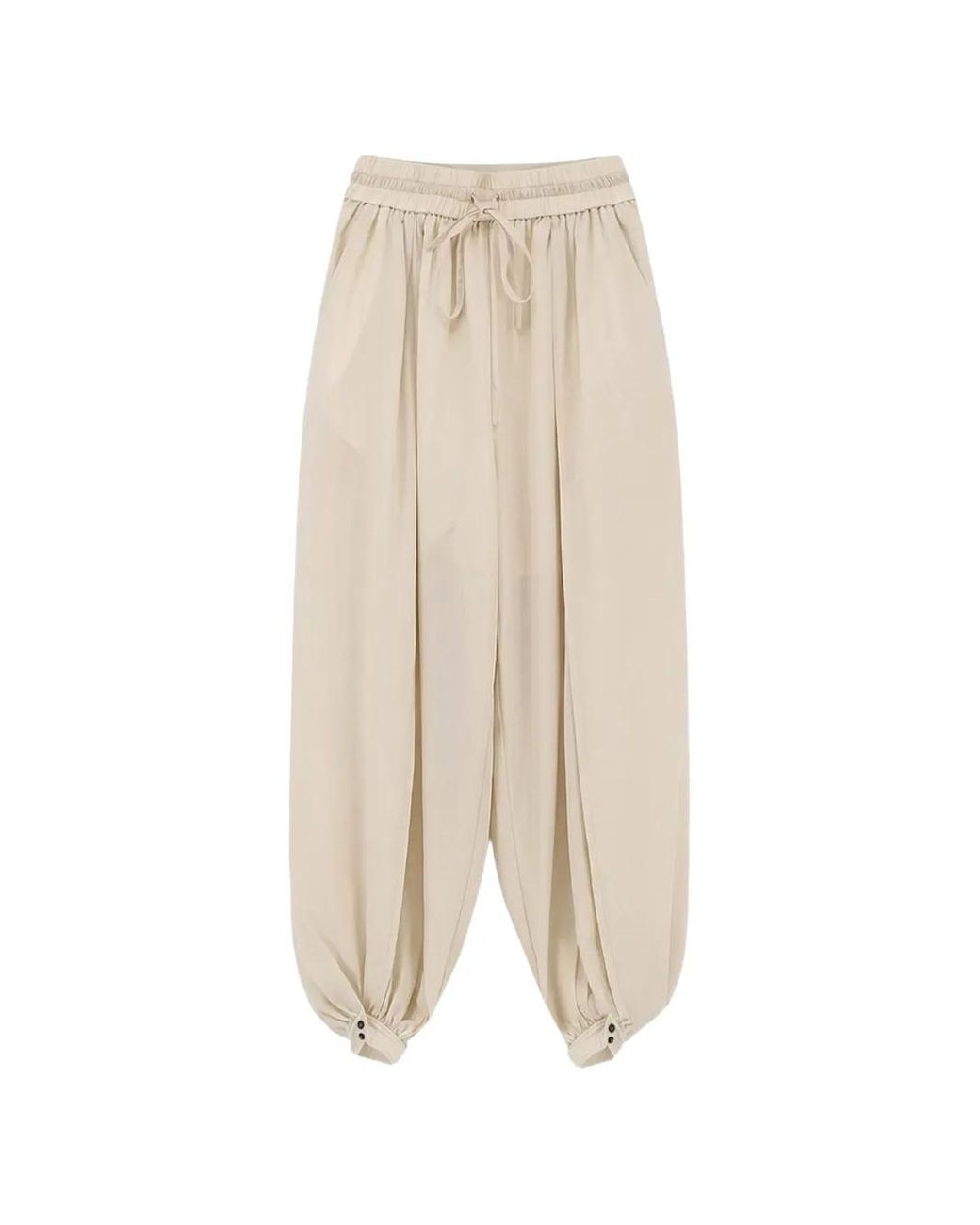 LAMRONS White Drawstring-Waist Pleated Trousers