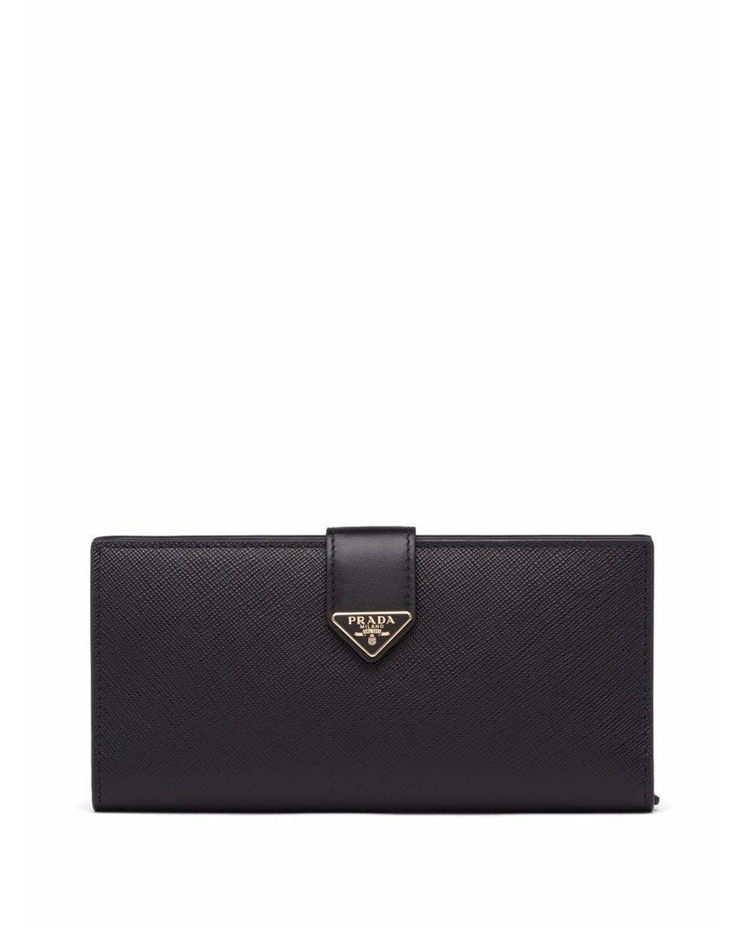 Prada Logo-plaque Snap-fastening Wallet in Black | Lyst