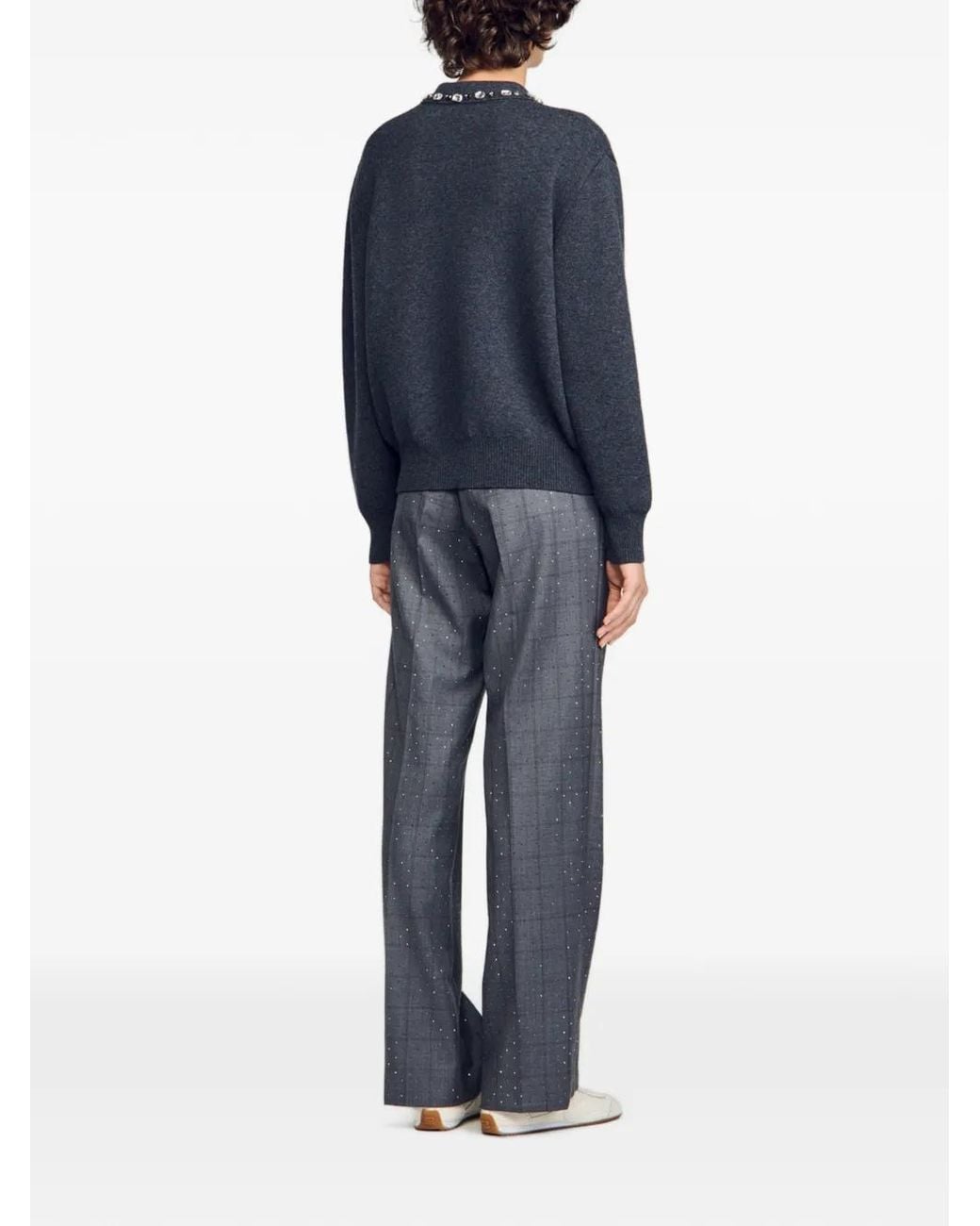 Sandro Blue Crystal-Embellished Polo Sweater