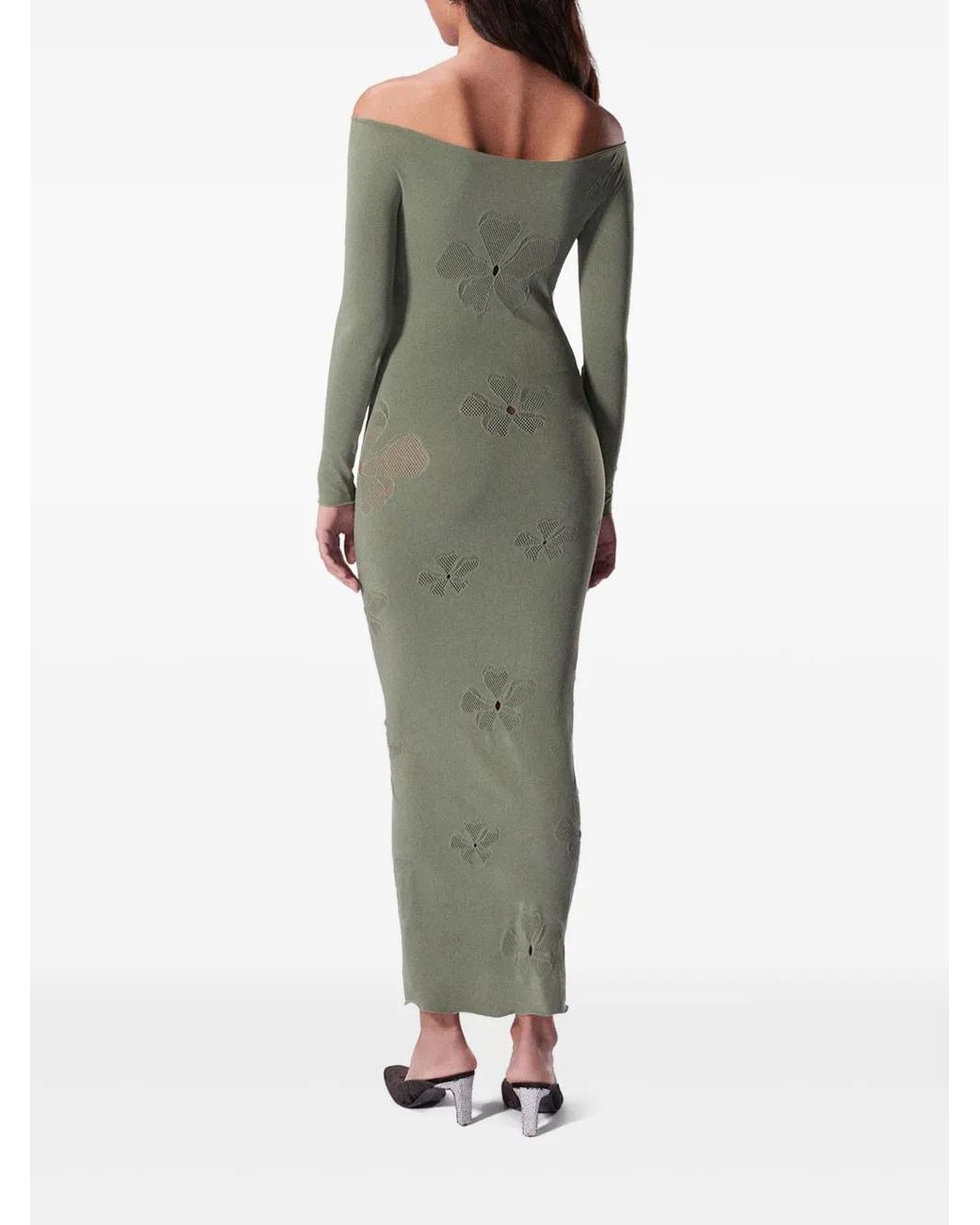 MACCAPANI Green Monogram-Pattern Midi Dress