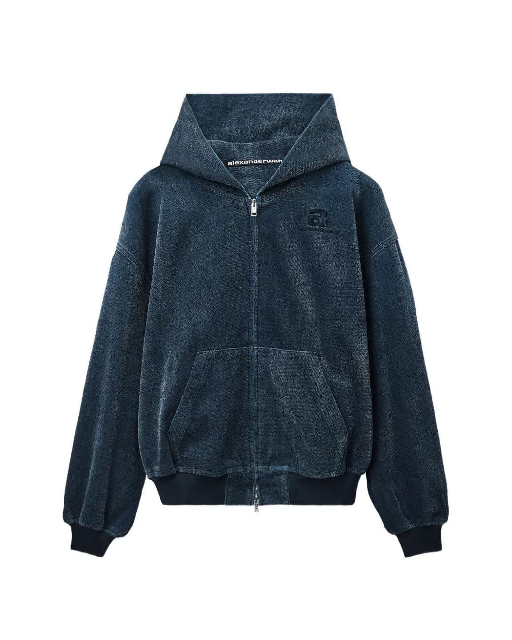 Alexander Wang Blue Brushed Denim Oversized Hoodie