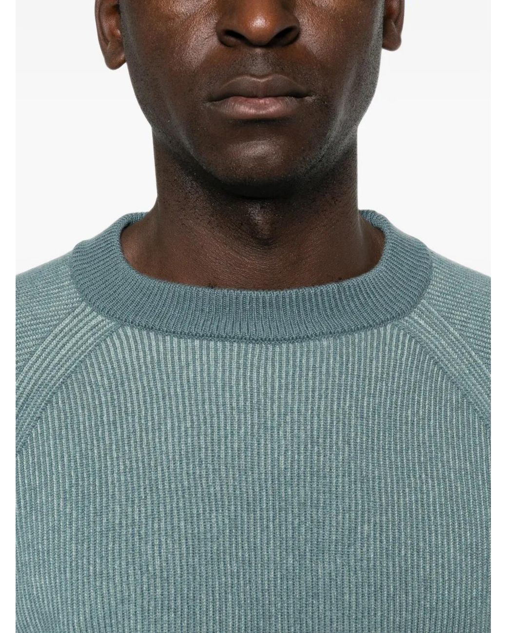 FILIPPO DE LAURENTIIS Green Ribbed-Knit Raglan-Sleeve Sweater for men