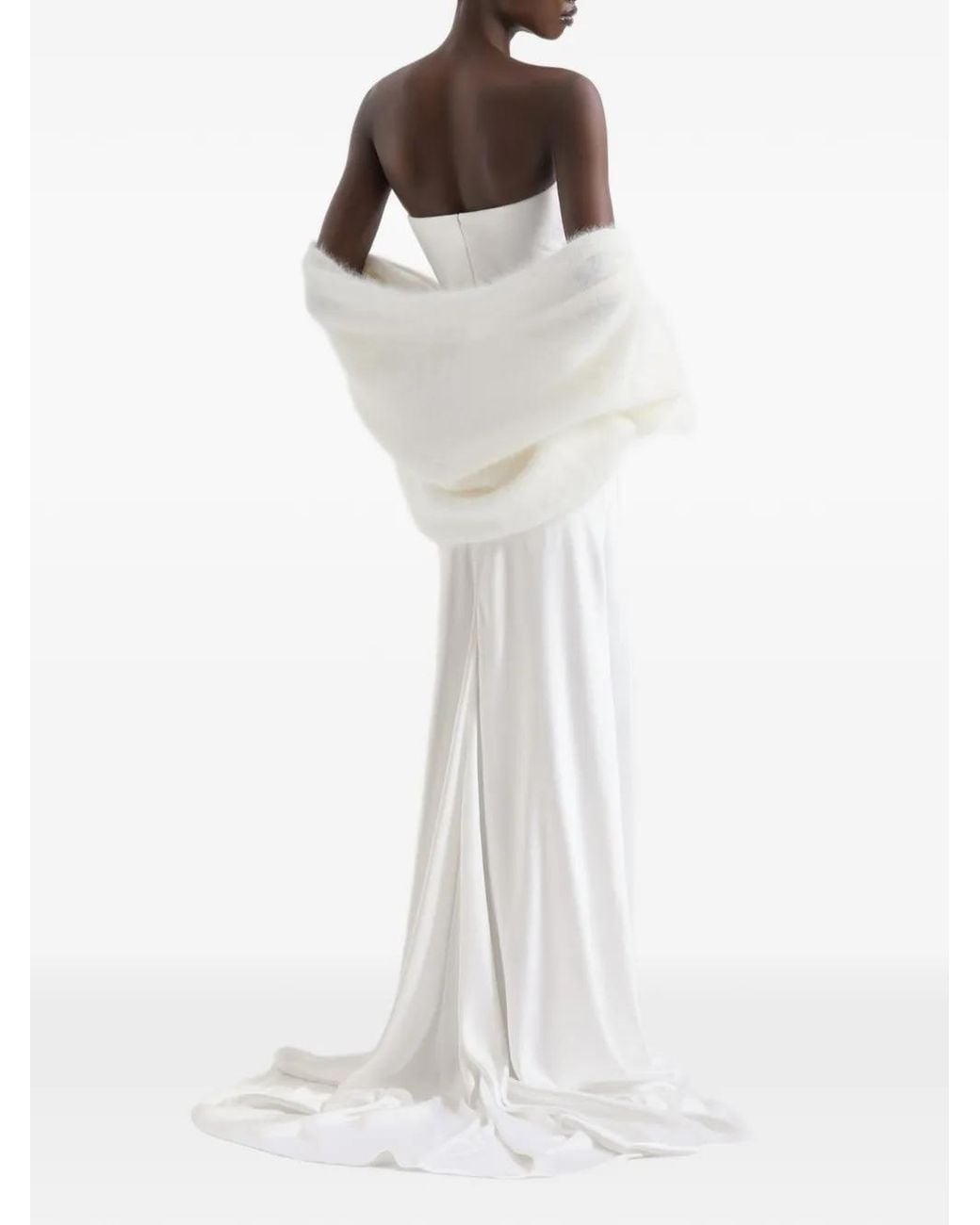 Genny White Long Bustier Ruffled Strapless Dress