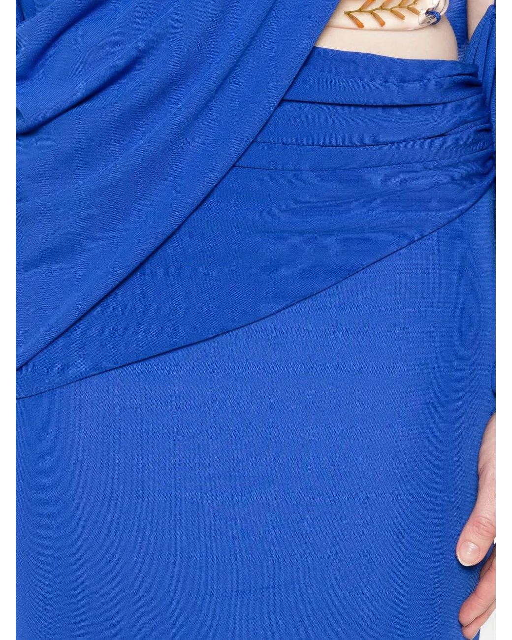 Christopher Esber Blue Encased Nature Draped One-Shoulder Dress