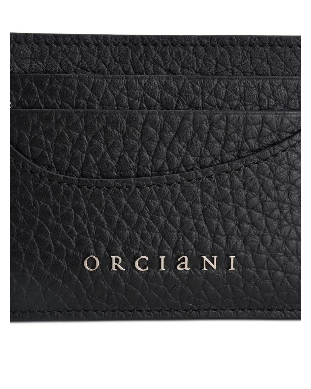 Orciani Black Logo-Plaque Pebbled-Leather Cardholder