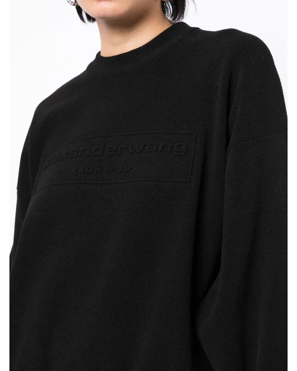 Alexander Wang Black Crew Neck -Pullover mit geprägter Logo