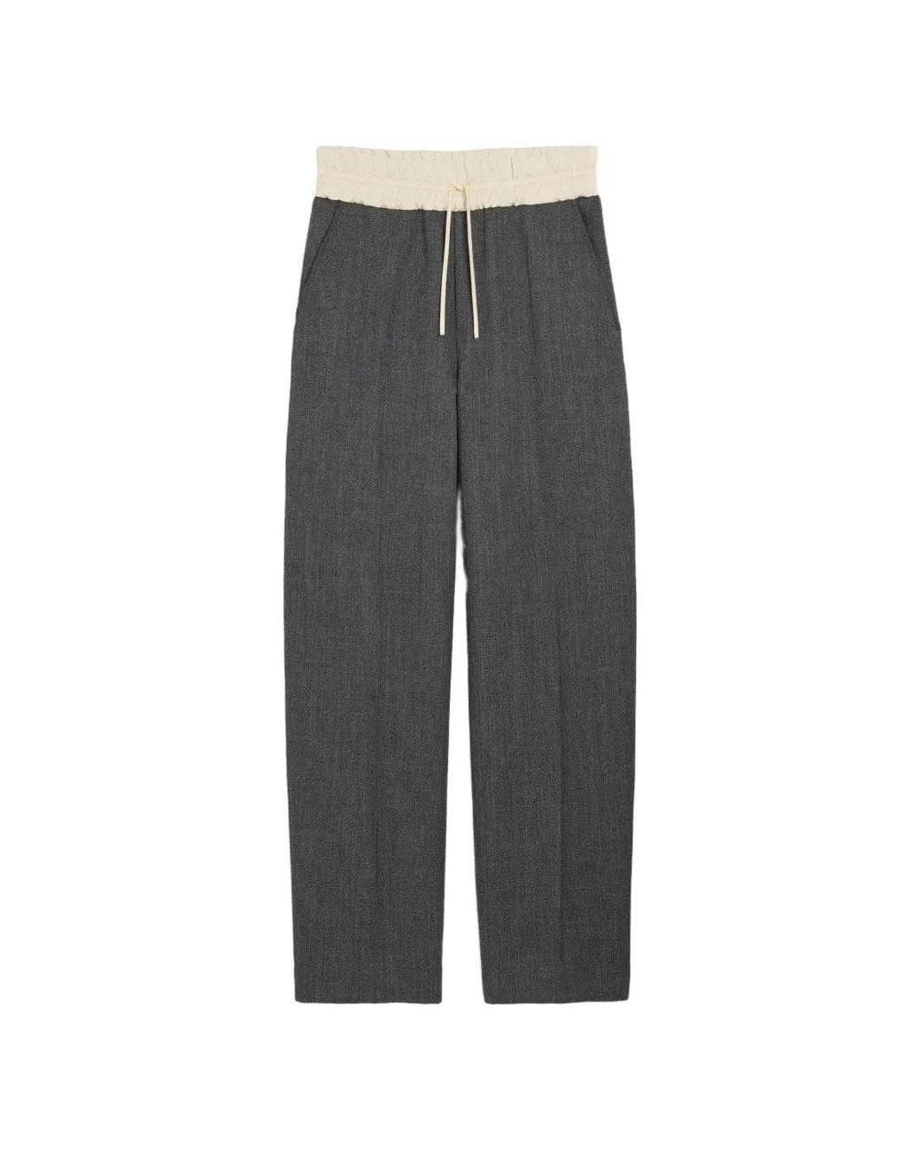 AMI Gray Elasticated-Waist Wool And Satin Trousers for men