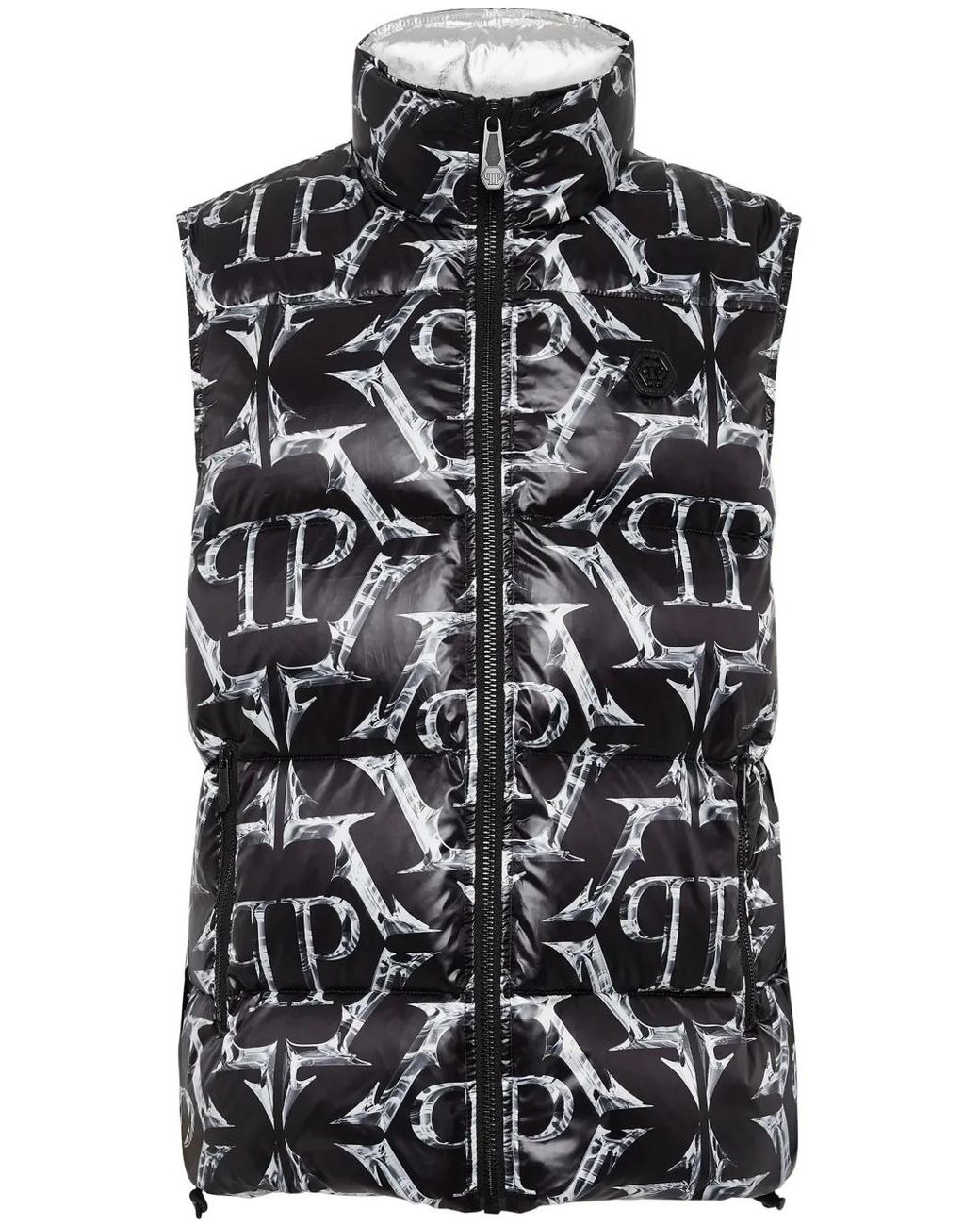 Philipp Plein Black Logo-Print Drawstring Padded Gilet for men