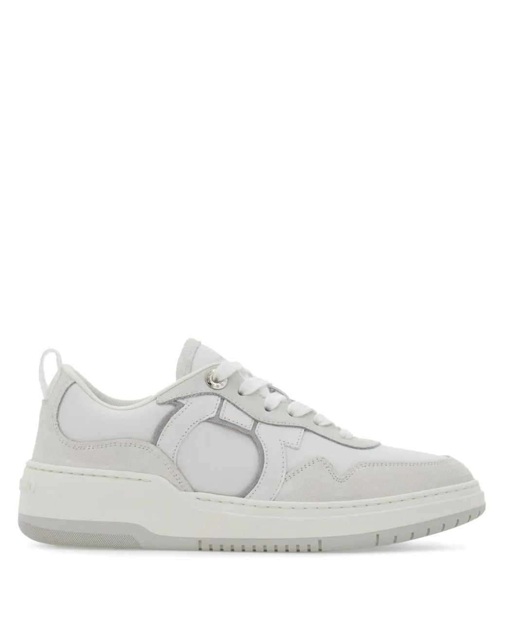 Ferragamo White Gancini Leather Sneakers
