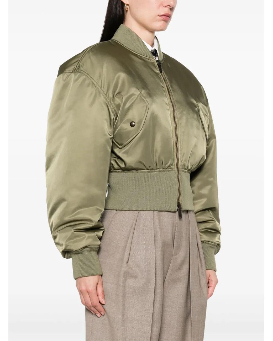 Saint Laurent Green Cropped Bomber Jacket