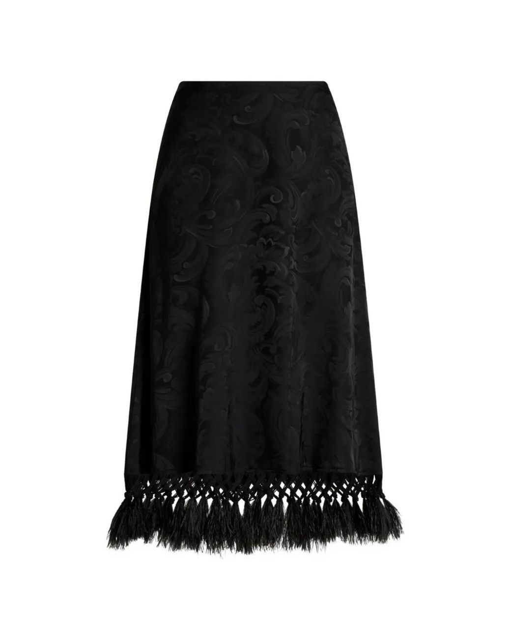 Etro Black Paisley-Jacquard Midi Skirt With Feather Trim