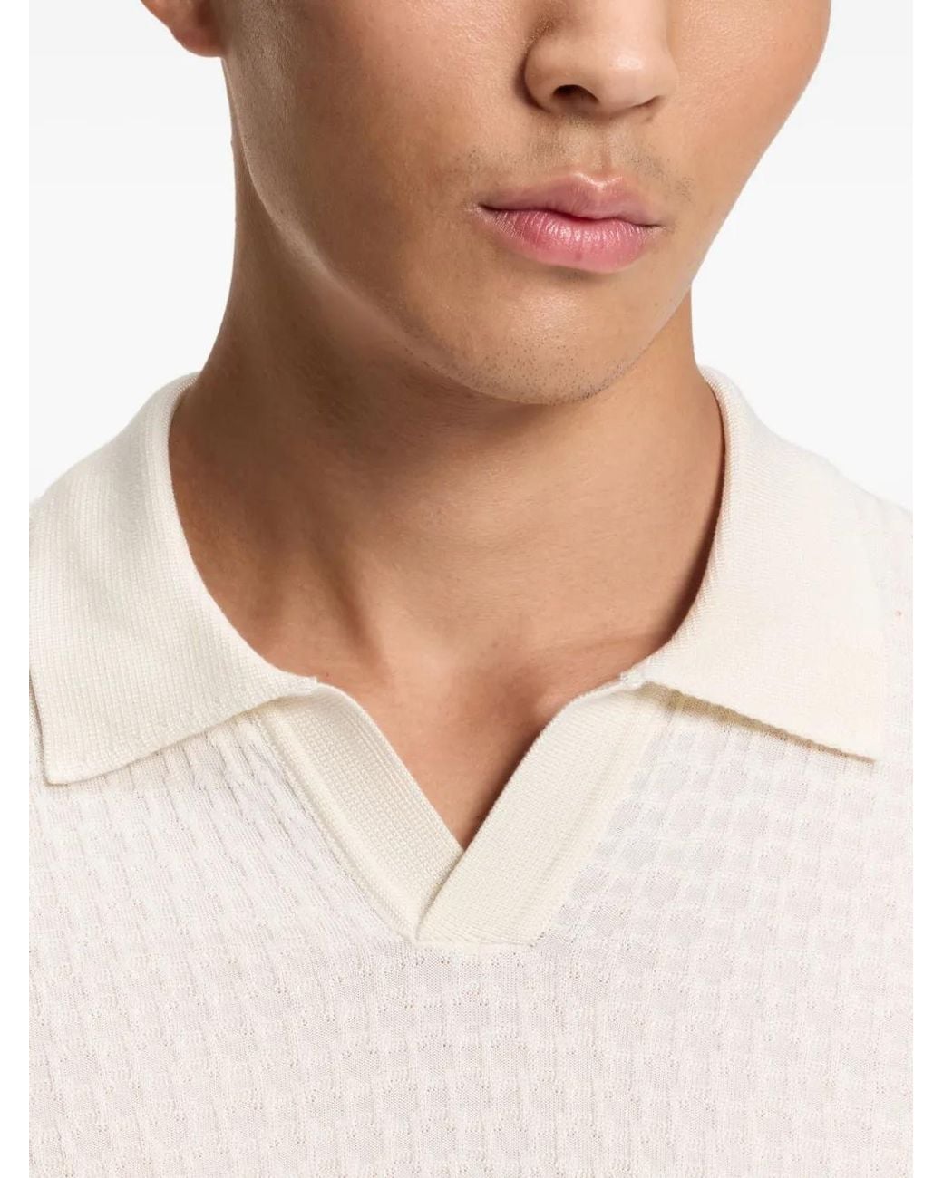 Boss White Knitted-Silk Sweater With Johnny Collar for men
