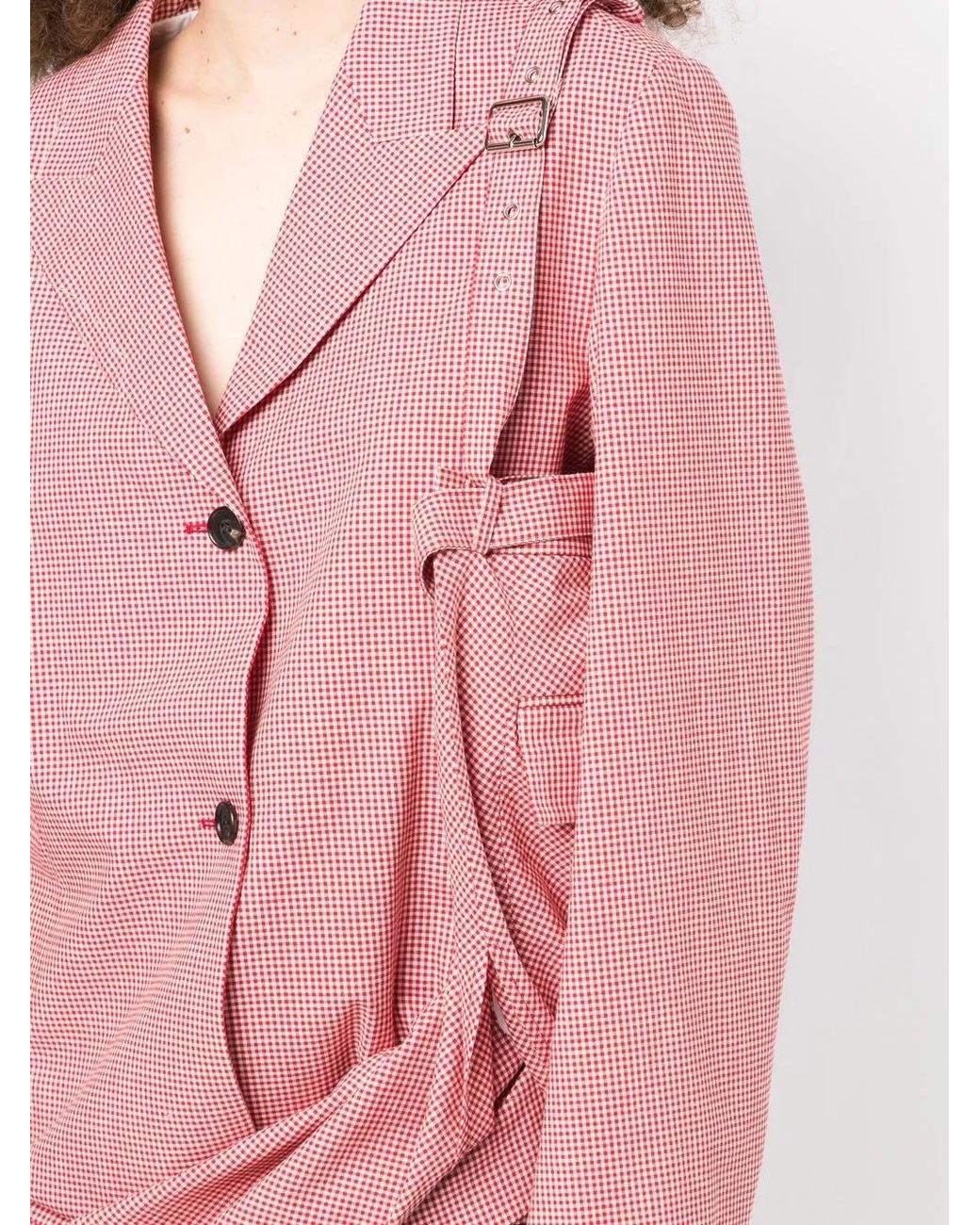 Pushbutton Pink Check-Print Cotton Dress