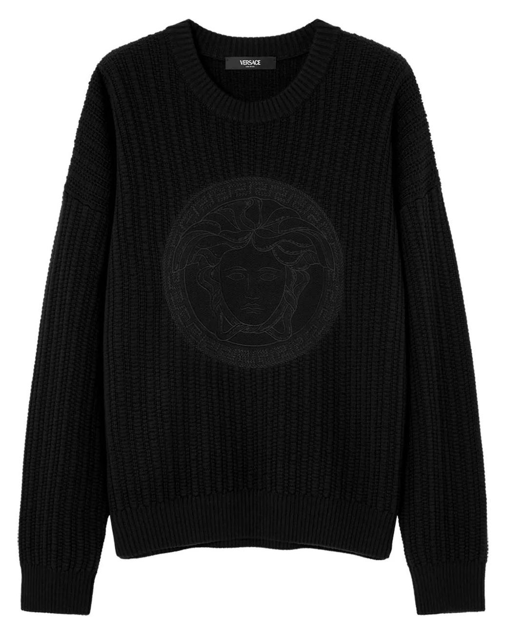 新品VERSACE メデューサ クルーネックニット Versace Medusa-Embroidered Cable-Knit Sweater in Black for Men | Lyst
