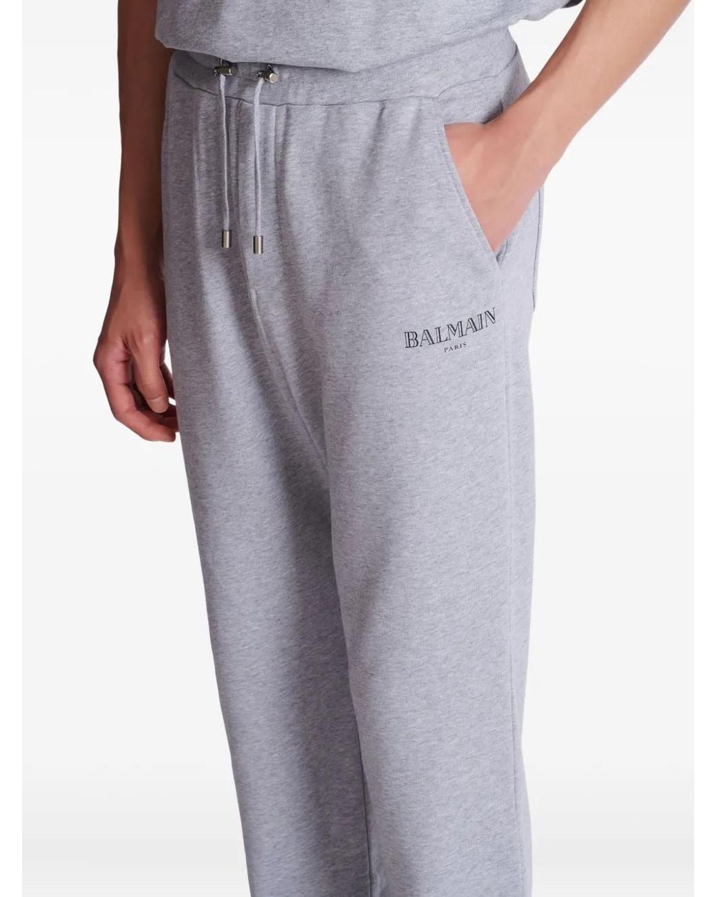 Balmain Gray Logo-Print Drawstring Track Pants for men